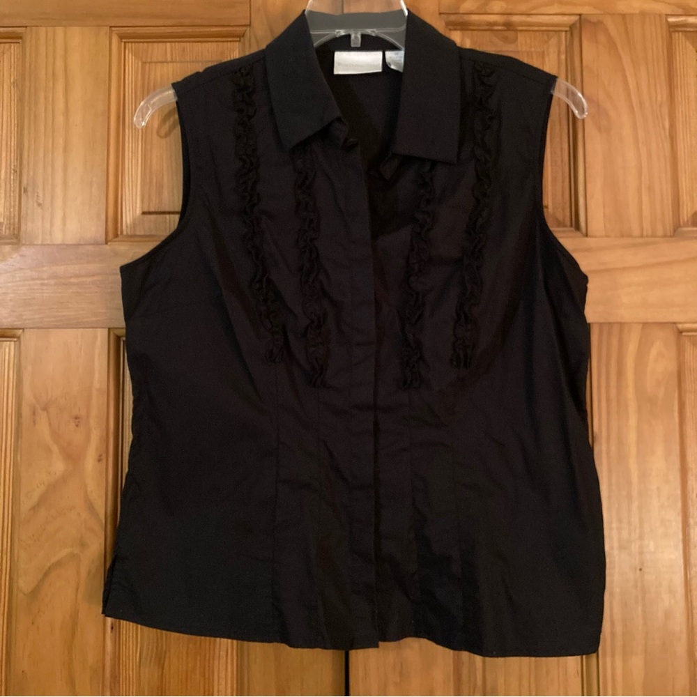 NWOT Worthington Vintage 90s Sleeveless Ruffle Top Blouse Black Women's Size 14 - Picture 2 of 12